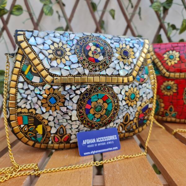 Antique oxidized big size mosaic brass bags clutch Afghan