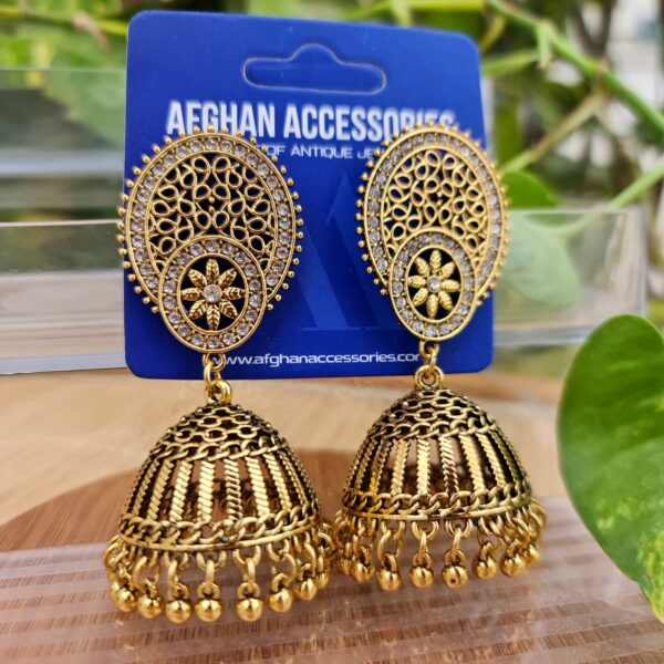 Antique  gold rhinestone big jhumka