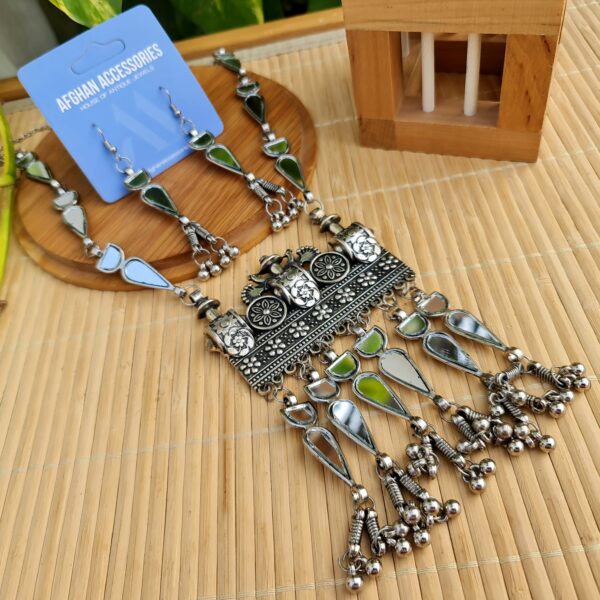 Antique oxidized mirror mala set