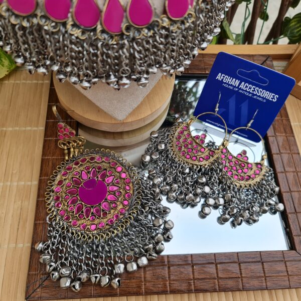 Vintage handcrafted Ethnic afghan AVIZEH earing &tika set