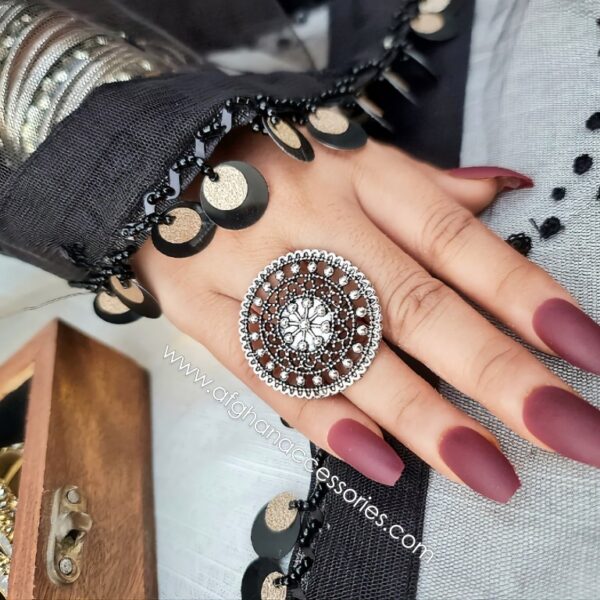 Antique oxidized carved ring