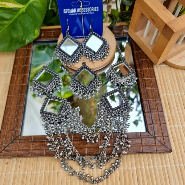 Antique oxidized mirror  mala set