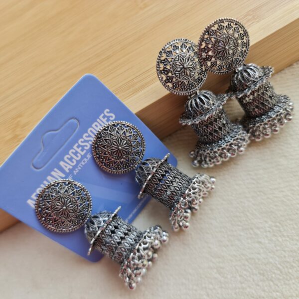 Antique oxidized mehrab jhumka