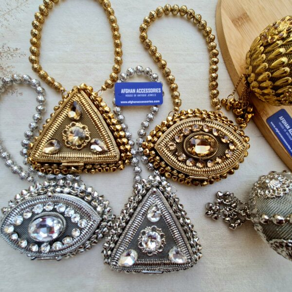 Antique handcrafted metalic GHUNGHRO tekon clutch/bag