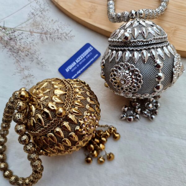 Antique handcrafted metalic GHUNGHRO potli  clutch/bag