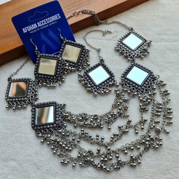 Antique oxidized mirror  mala set