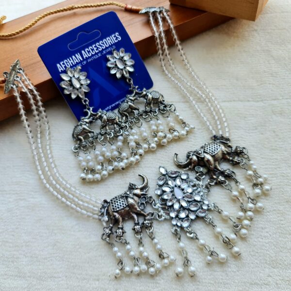 Antique oxidized elephant chokar set