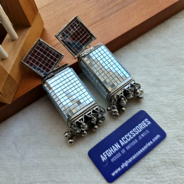 Antique oxidized mirror earing