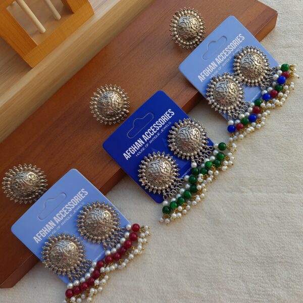 Antique oxidized phulkari Bandhai earing with ring