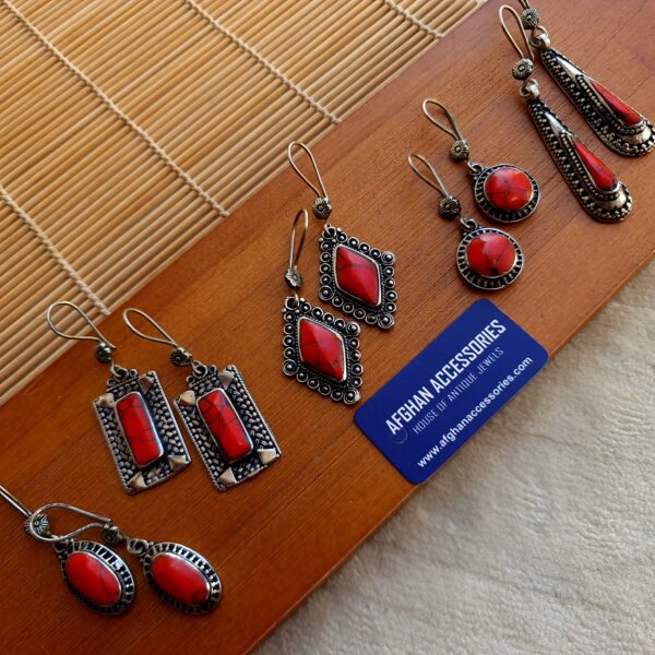 Antique premium carved german silver gemstone earing