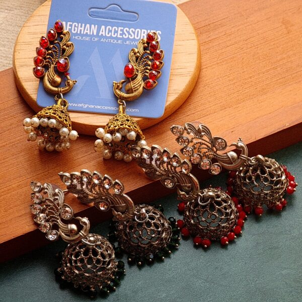 Antique oxidized peacock jumka
