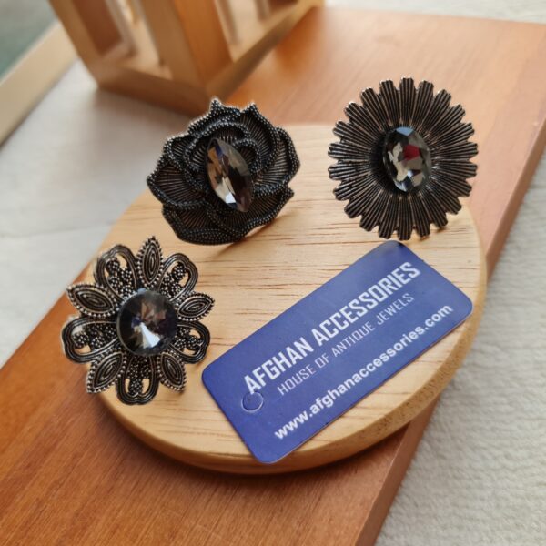 Oxidized black carved ring