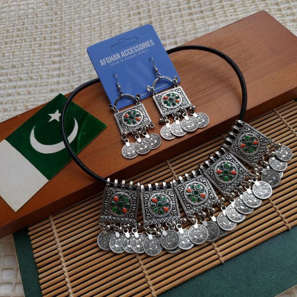 Antique oxidized meenakaari coin set