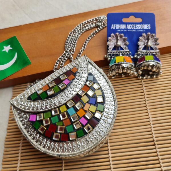 Antique handcrafted brass mosaic khundan clutch jhumka deal