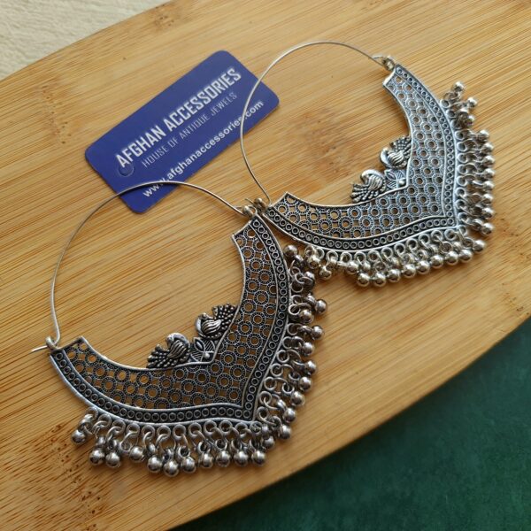 Antique oxidized oversized peacock chand bali
