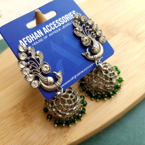 Antique oxidized peacock jhumka