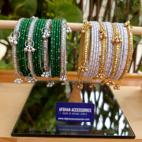 Azadi deal metalic rhinestone kashmiri bangles set