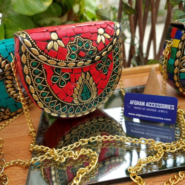 Antique handcrafted brass mosaic clutch