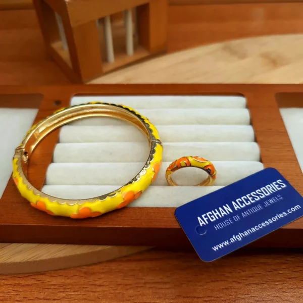 Glossy enamel meenakari bangle with matching ring