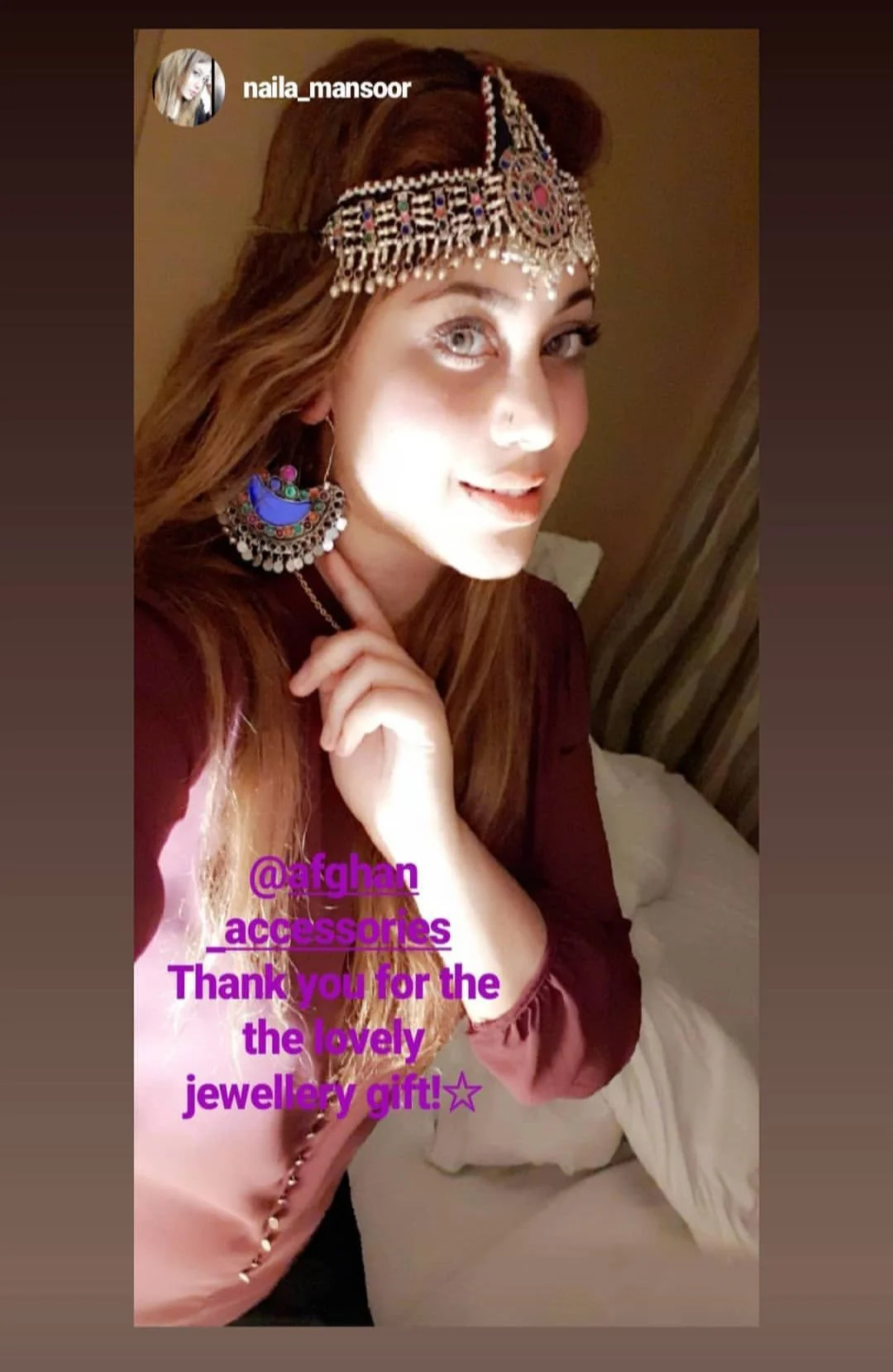 Customer wearing Afghan Accessories