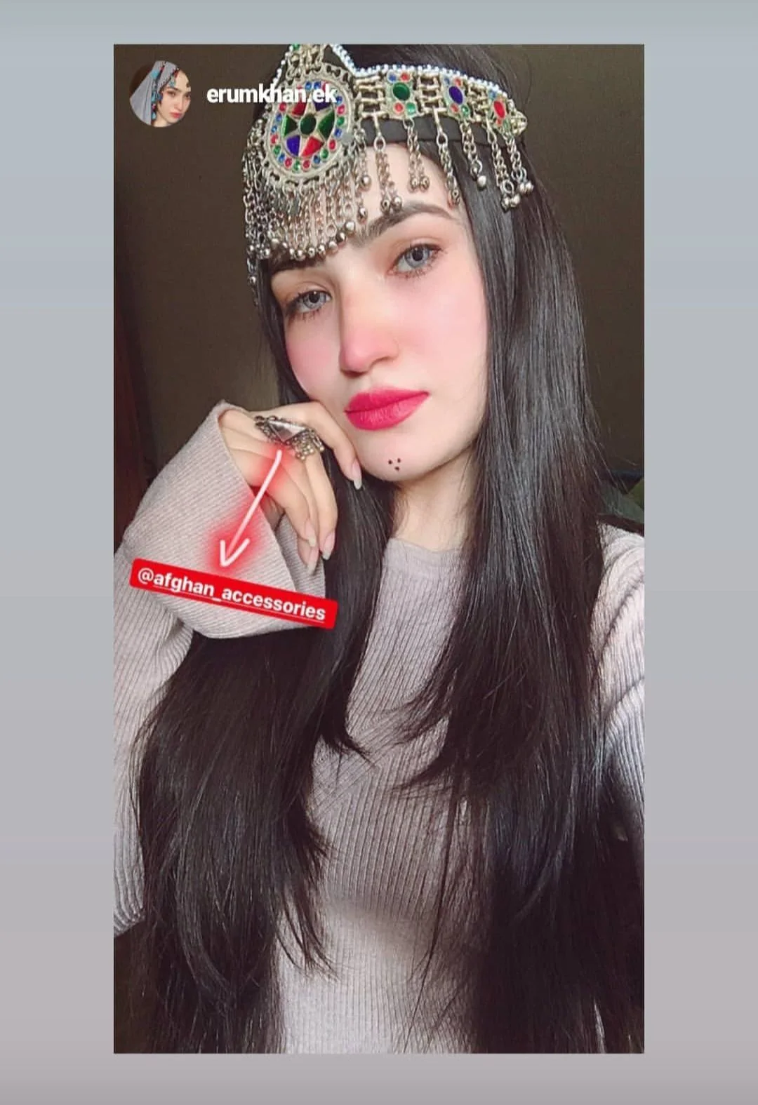 Customer wearing Afghan Accessories