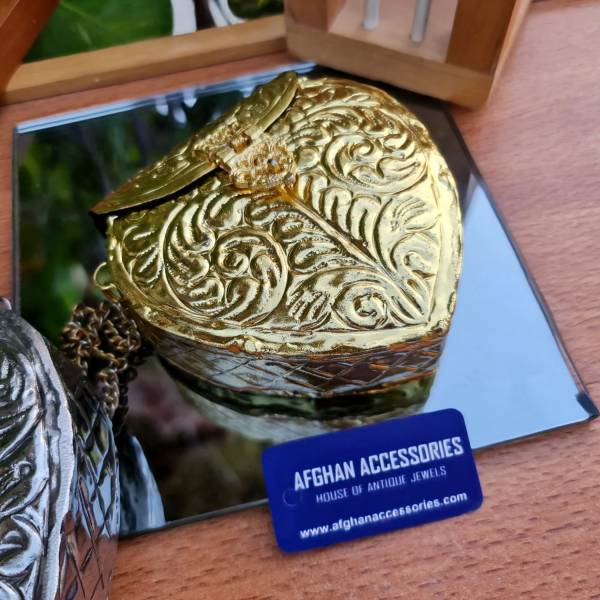 Antique brass mini carved bag