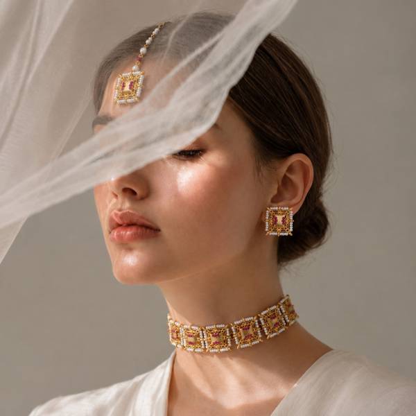 vintage pearl gulabi chokar set